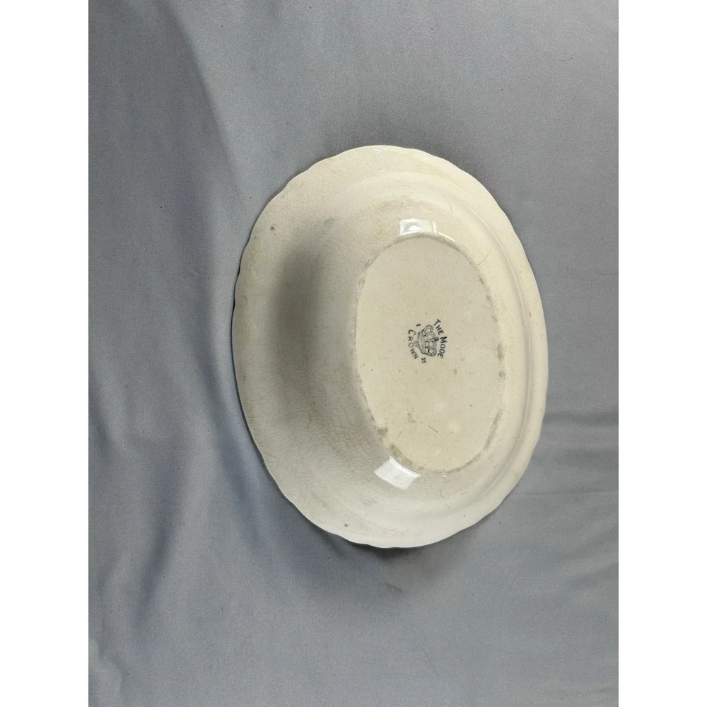 Vintage Crown Staffordshire The Mode Floral Oval Serving Bowl‎ Gold Trim